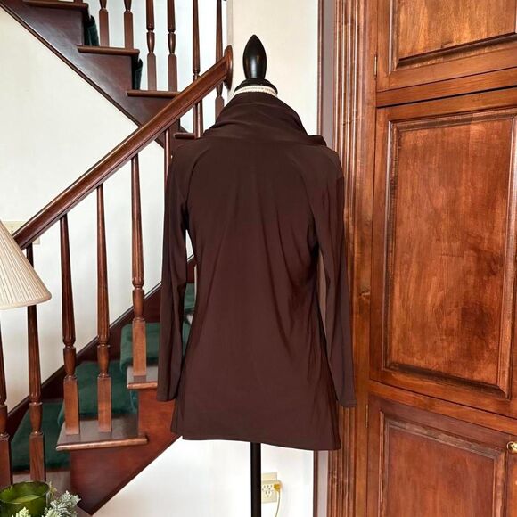 Brown Vintage Tunic Blouse Long Sleeve Pockets Cowl Neckline Cover Charge - Picture 4 of 6